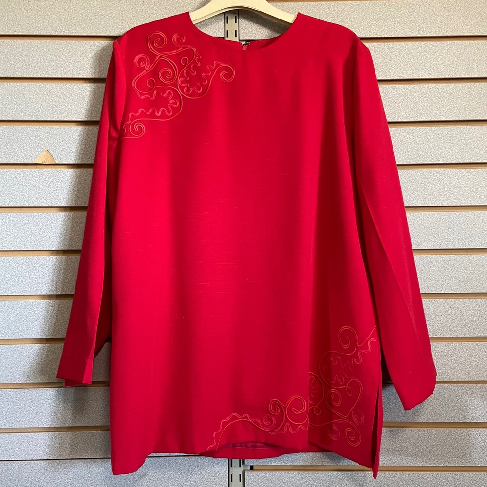 Victoria Morgan Red Blouse Embroidered Long Sleeve Party‎ Top Size 14 Skirt Set
